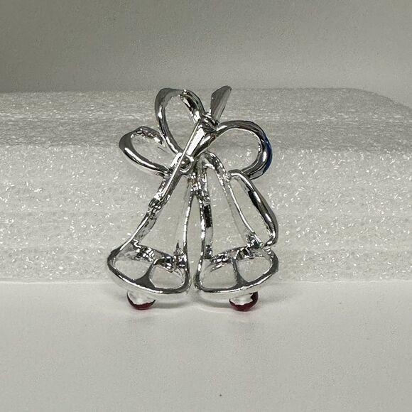 Vintage GERRY'S Christmas BELL Brooch Pin Silver Tone Enamel 2-1/4" Beautiful - Picture 11 of 12